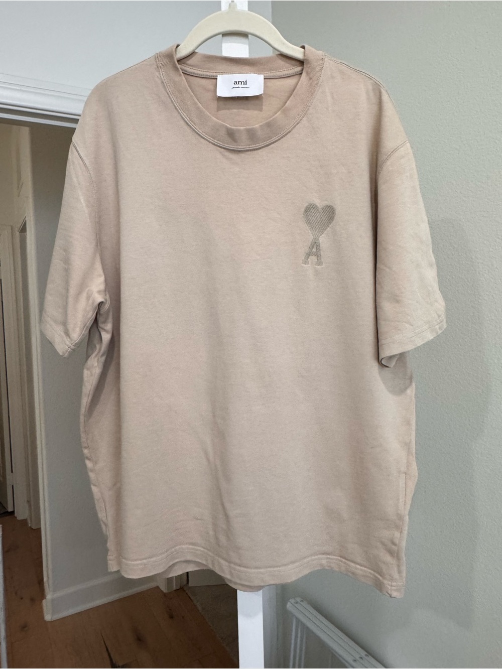 AMI Men's Beige Logo T-Shirt Size L